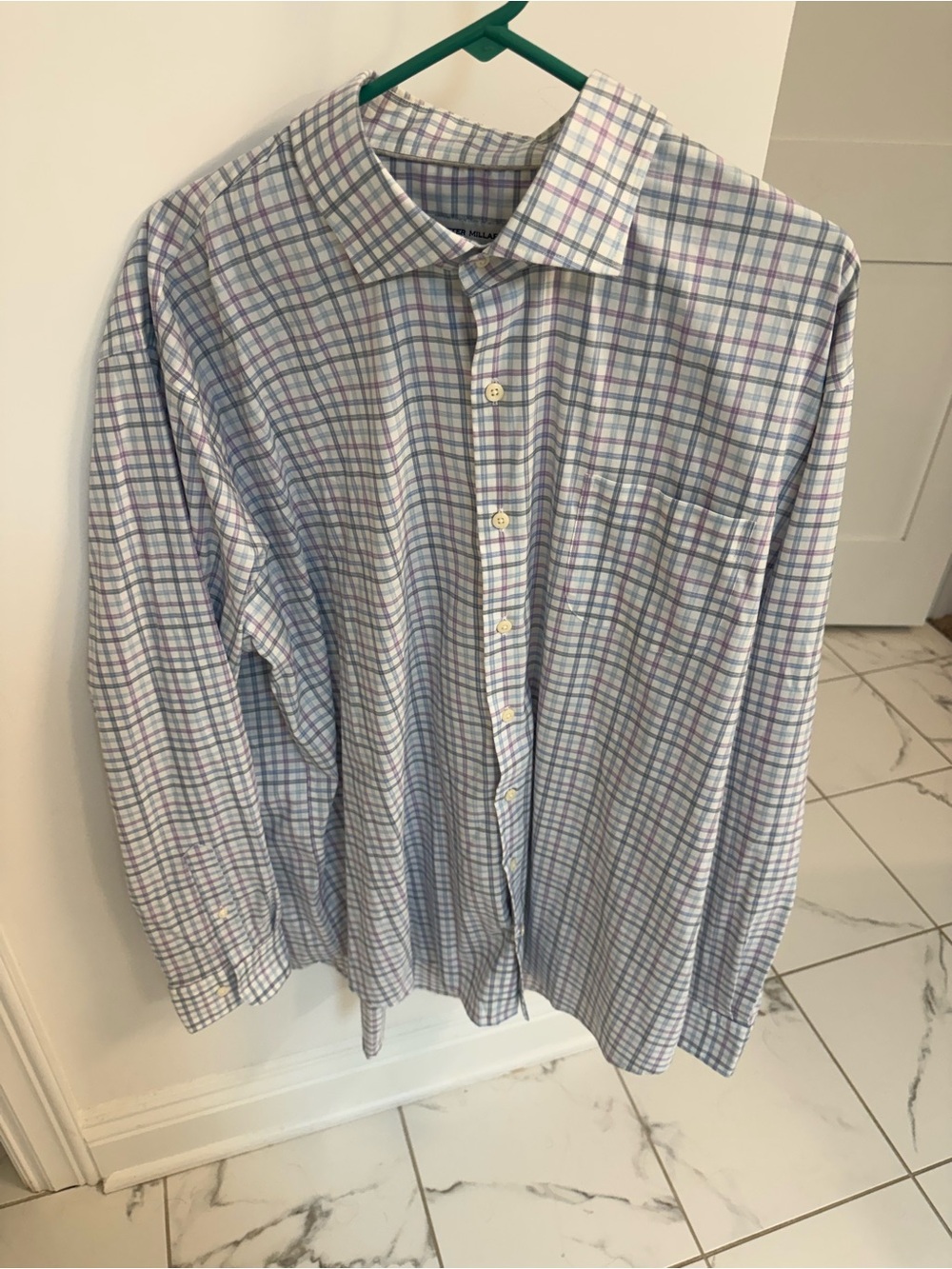 Peter Millar Blue and Purple Plaid Dress Shirt